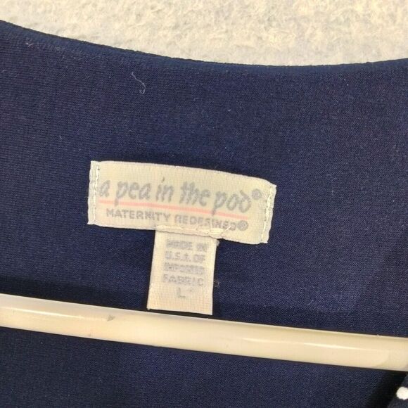 Pea in thePod Maternity Dress Wmns Sz L Navy Blue White Weave Pattern 3/4 Sleeve - Picture 6 of 11